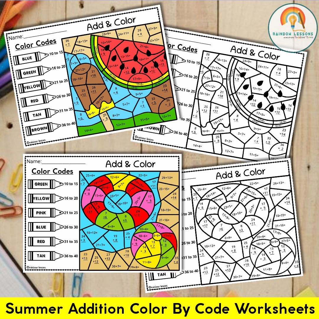 Summer coloring sheets summer addition color by number summer addition made by teachers