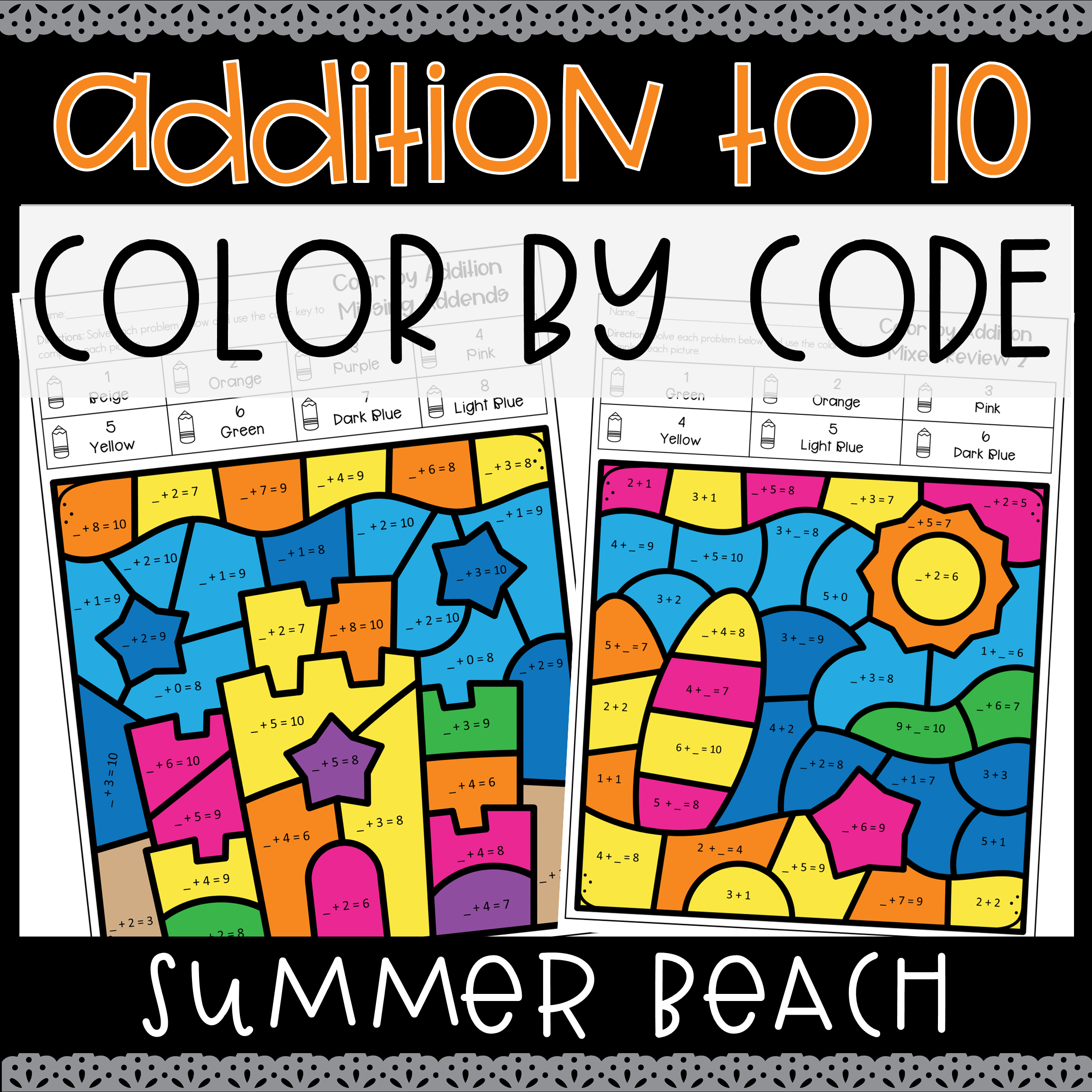 Summer addition to color by code number no prep coloring worksheets made by teachers