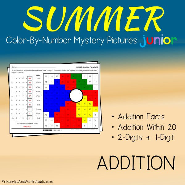 Summer addition facts color