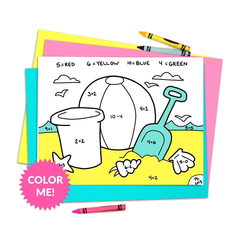 Printable math coloring page worksheet st grade kids summer coloring activity elementary homeschool download now