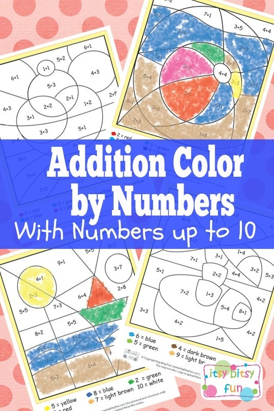 Summer color by number addition worksheets