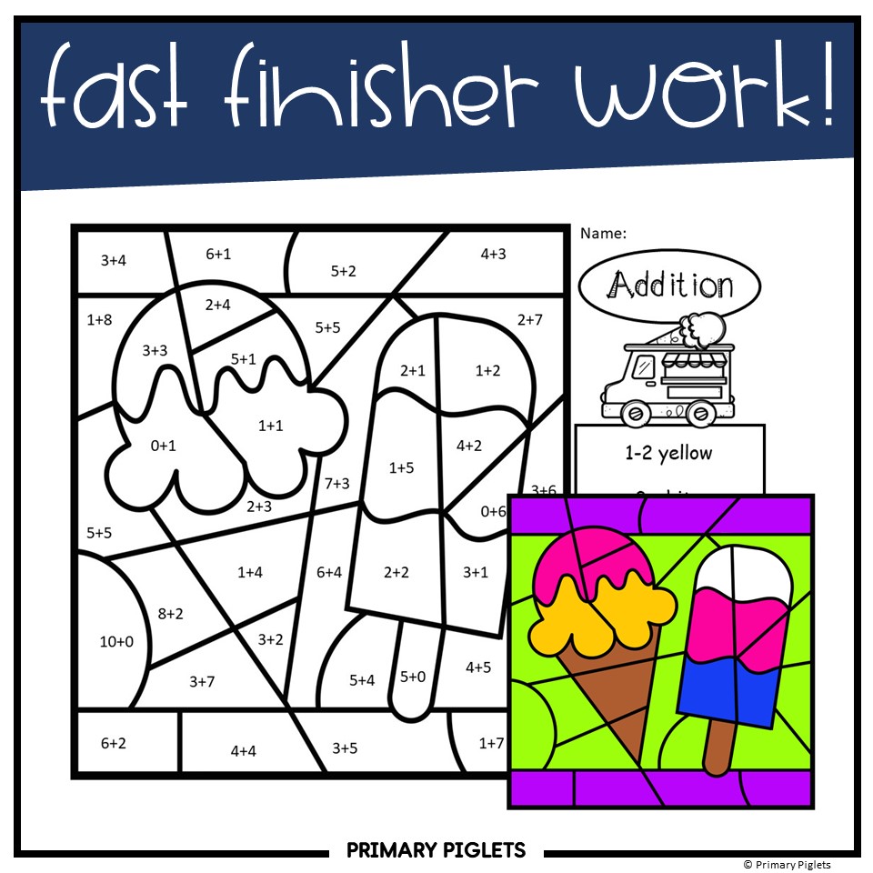 Summer color by number code addition to and teaching resources