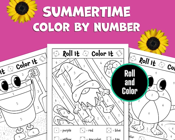 Summer color by number for kids summer coloring pages printable dice game roll and color gnome coloring pages math dice game