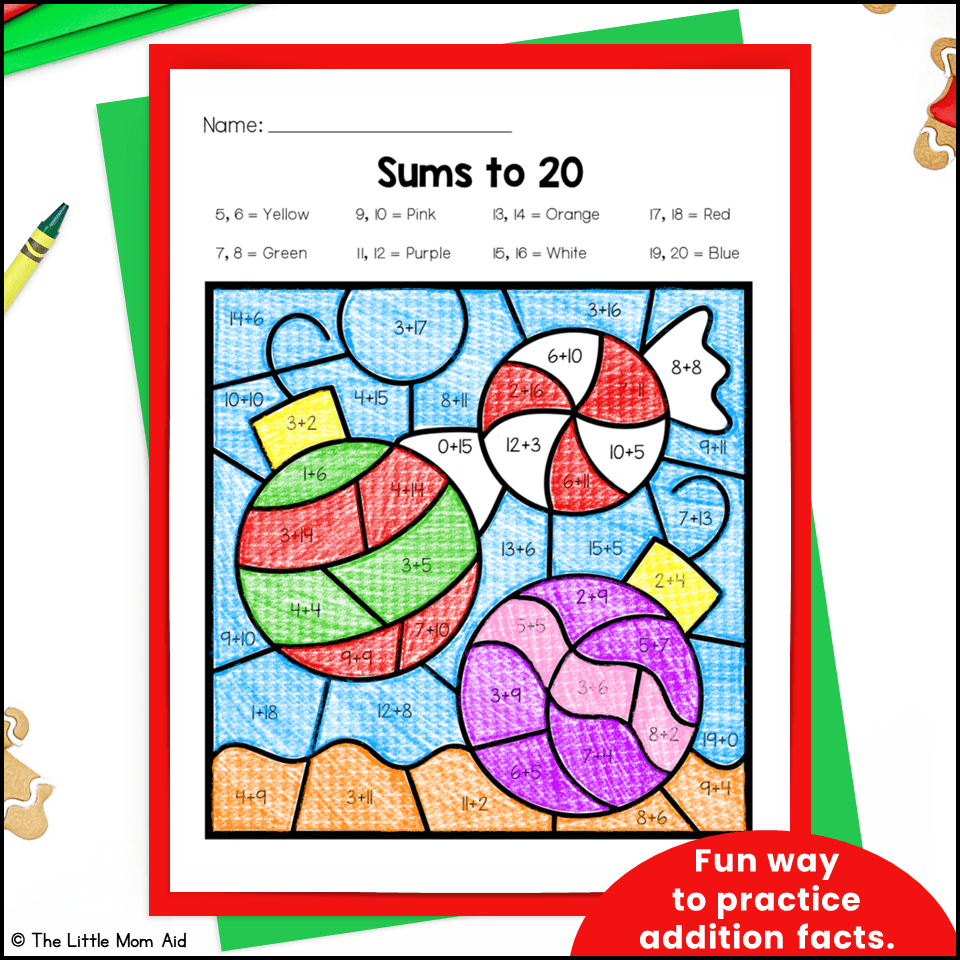 Christmas color by number addition