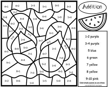 Summer color by number code addition to and math coloring sheets pages elementary school activities addition and subtraction summer math