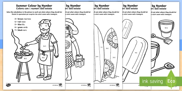 Summer lour by number addition and subtraction up to englishitalian