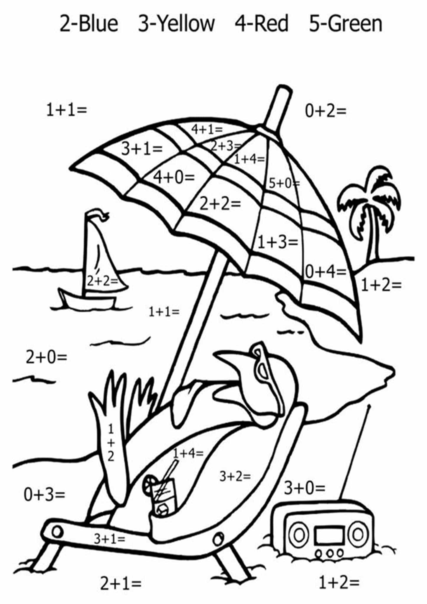 Free printable color by number worksheets for kindergarten