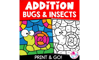 Spring summer color by code addition sums to color by number bugs insects by teach simple