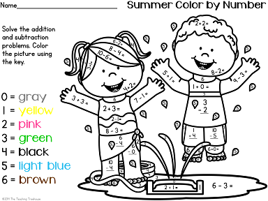 Summer color by number addition subtraction within made by teachers