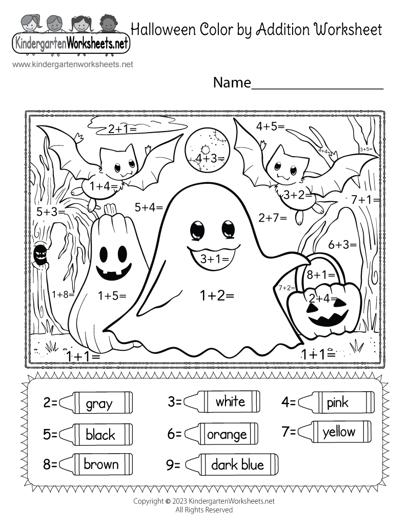 Halloween color by addition worksheet