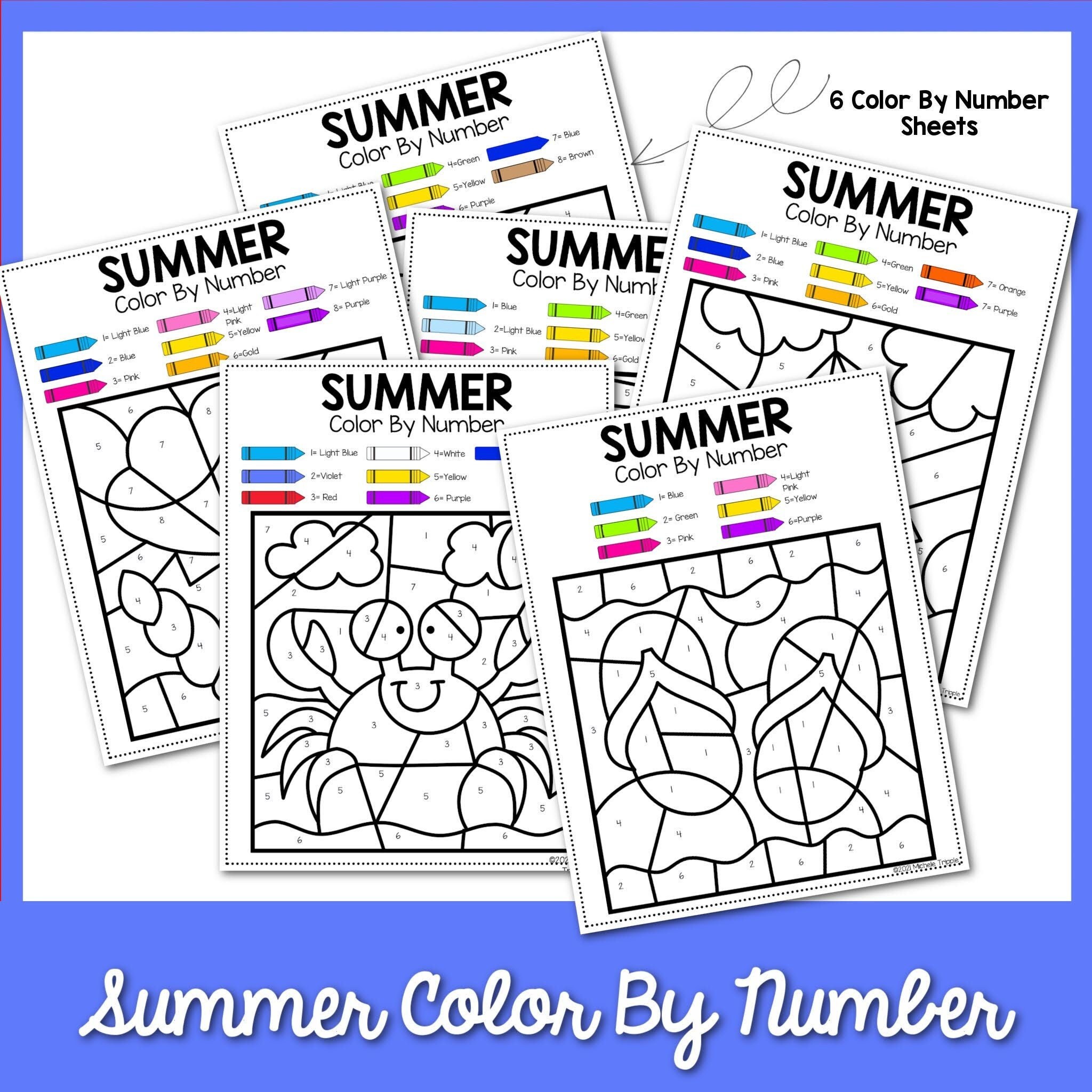 Summer color by number activity for kindergarten back to school activity summer themed coloring sheets