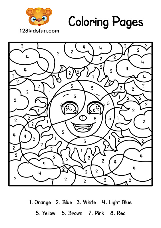 Color by number summer coloring pages for kids printable kids fun apps