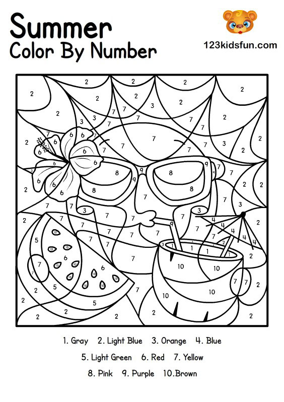 Free printable summer color by number coloring pages for kids kids fun apps