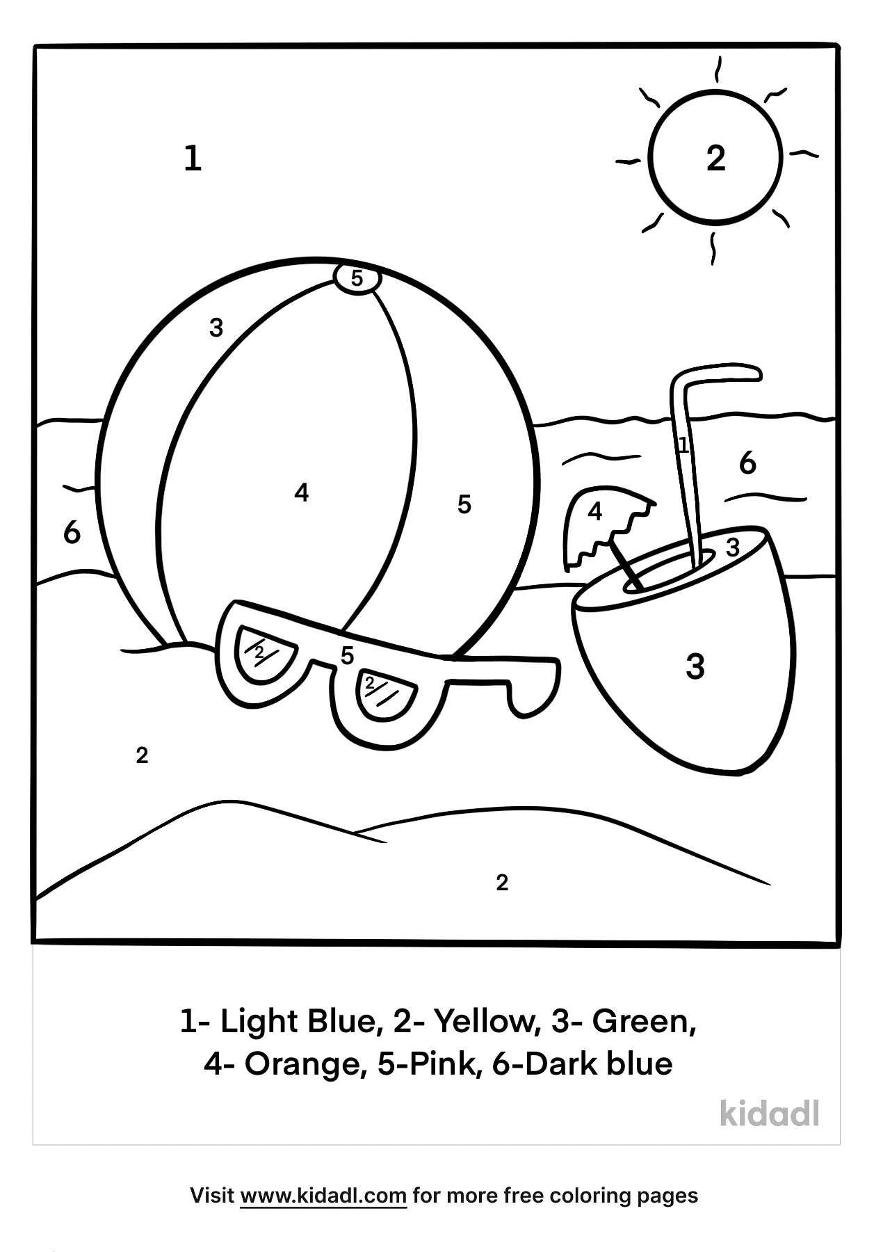 Free summer color by numbers coloring page coloring page printables