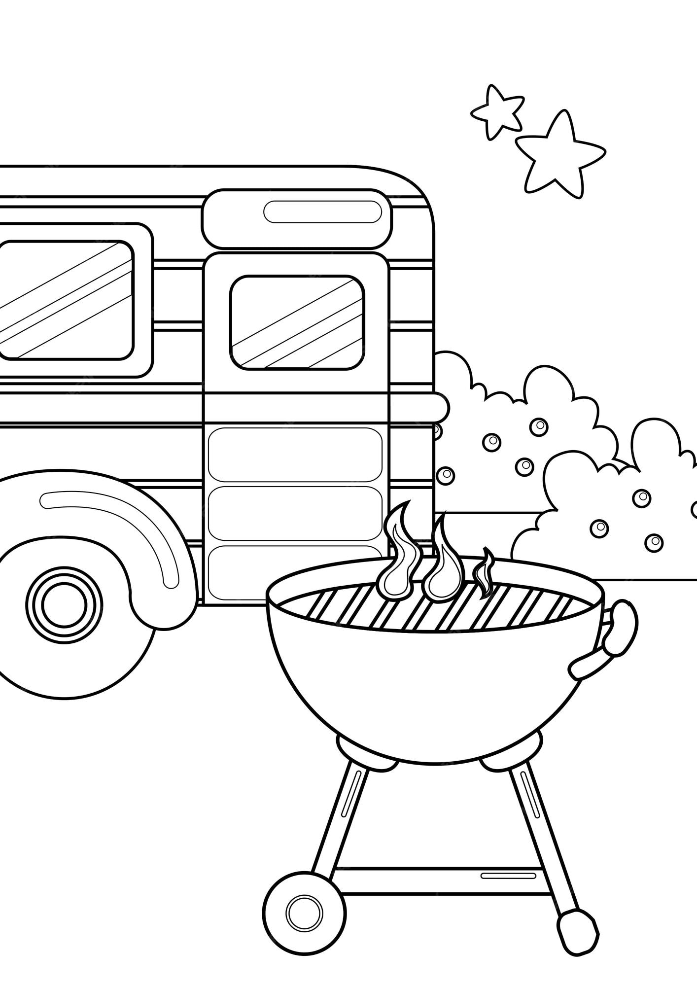 Premium vector coloring pages for kids a page summer camp camping theme