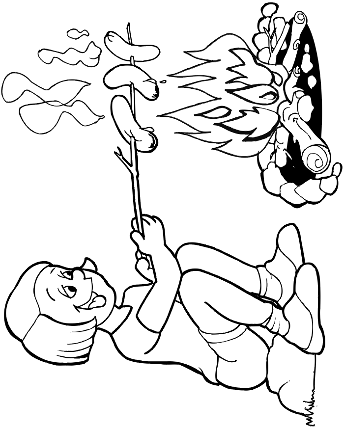 Summer coloring page roasting wieners