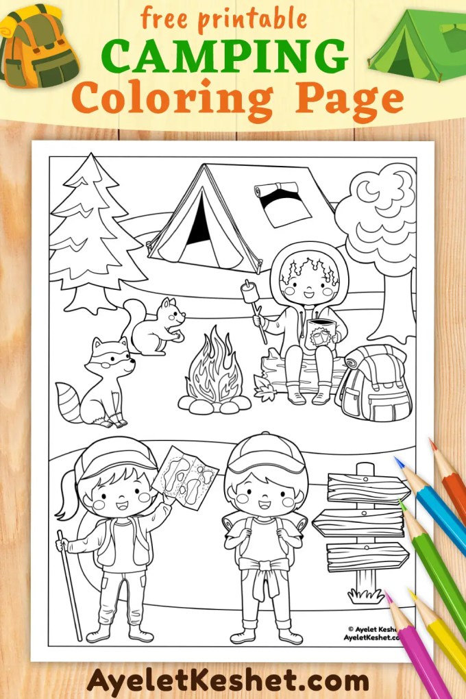 Camping coloring page freebie
