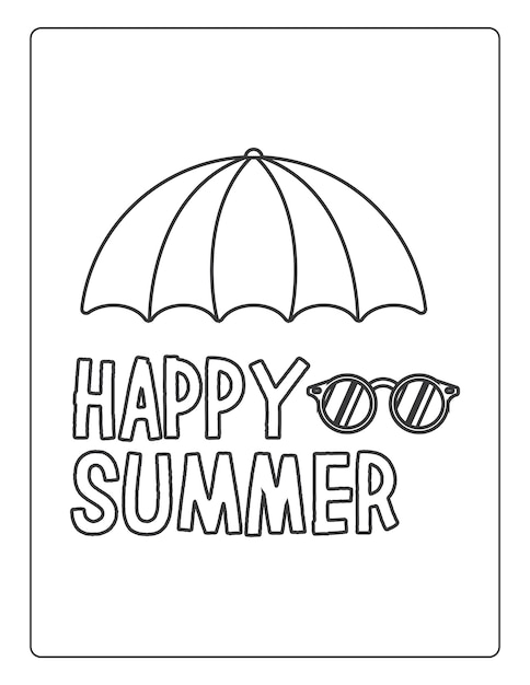 Premium vector summer coloring pages for kids with summer vibes sun and trees black and white coloring book