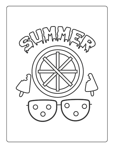 Premium vector summer coloring pages for kids with summer vibes sun and trees black and white coloring book