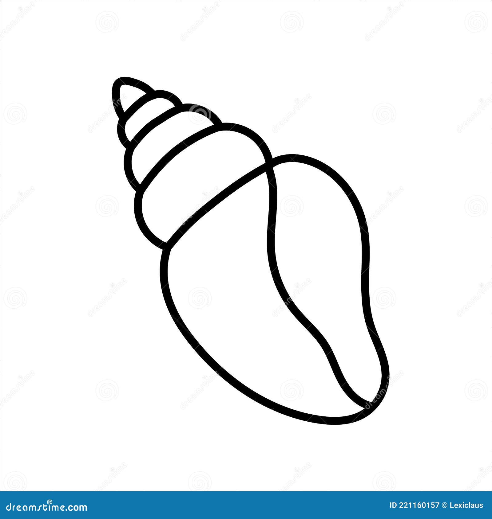 Vector black and white seashell outline seashell summer outline clipart element cute illustration for kids or coloring page stock vector