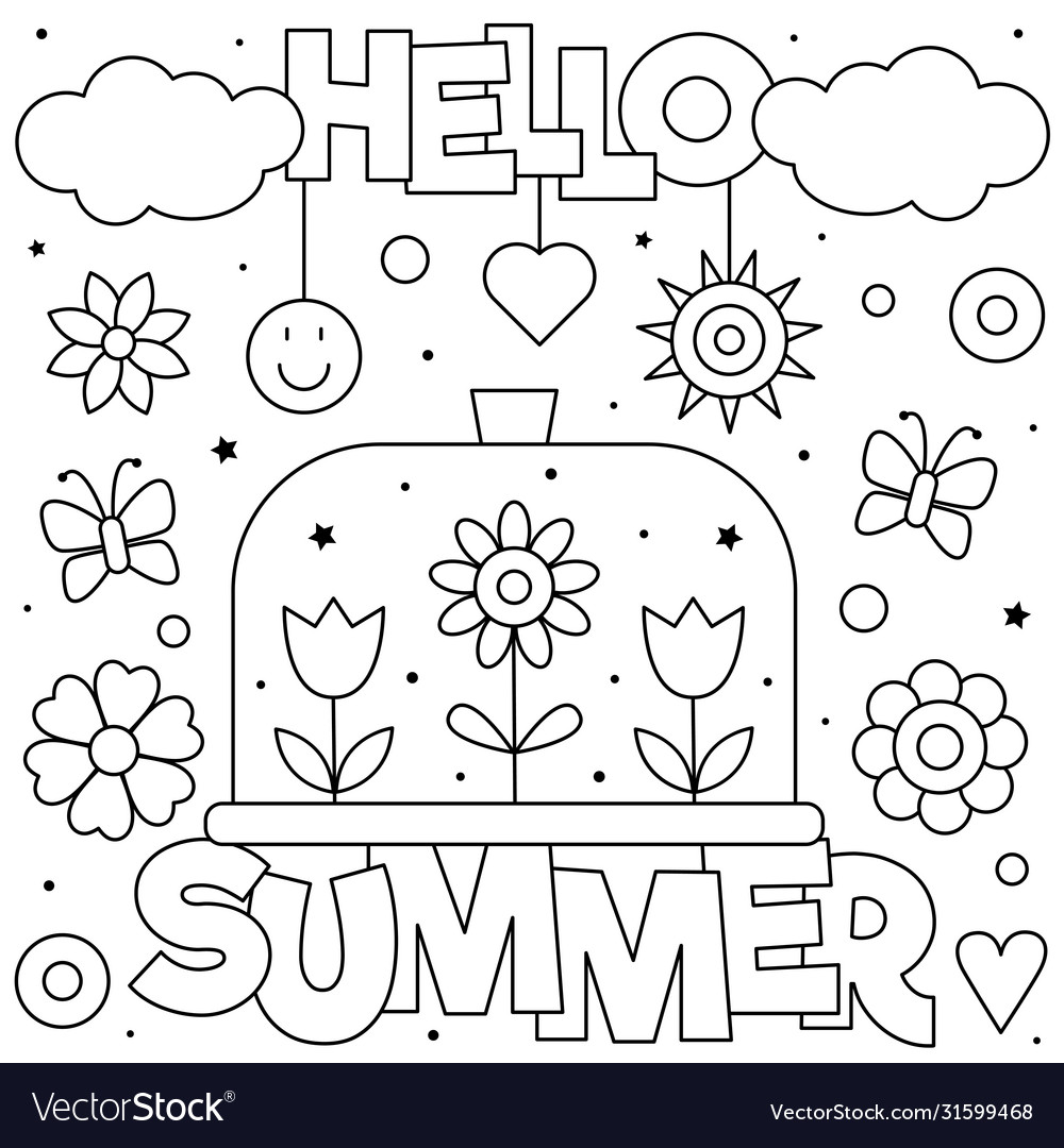 Hello summer coloring page black and white vector image