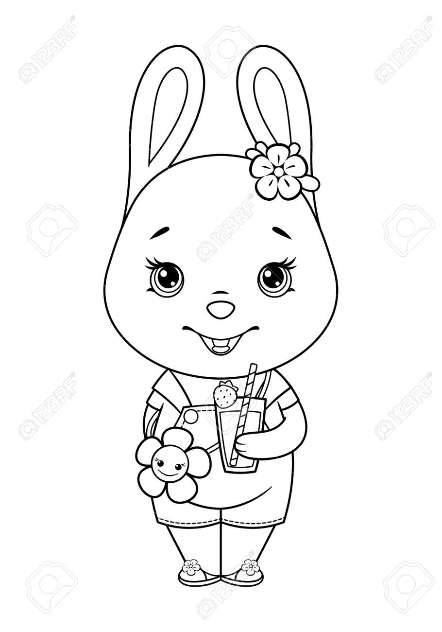 Cute bunny character in summer clothes coloring page black and white cartoon illustration royalty free svg cliparts vectors and stock illustration image