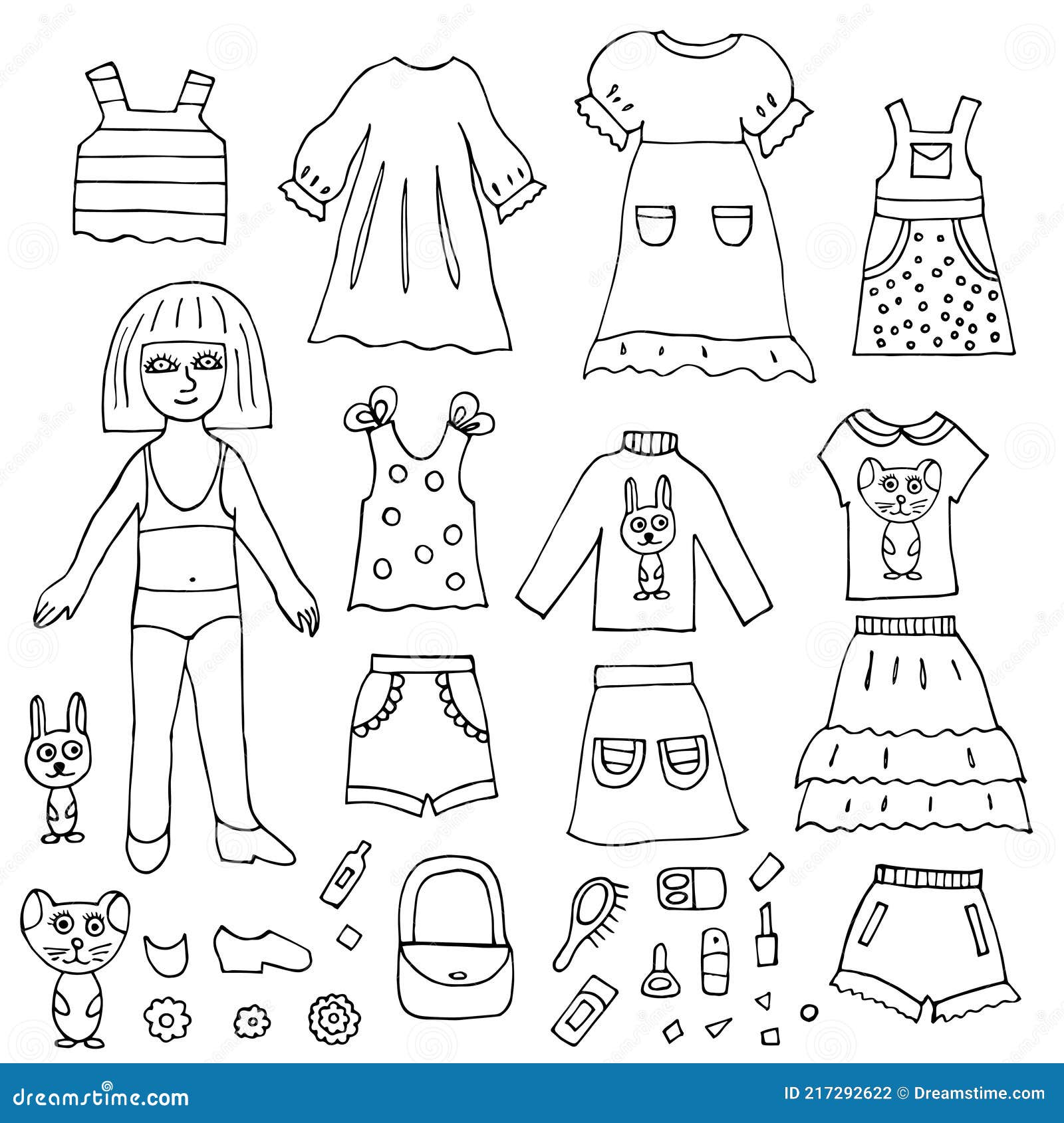 Paper doll a set of clothes and accessories for her vector illustration isolated cartoon stock vector