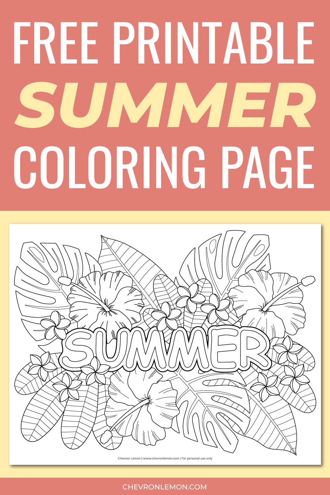 Printable tropical summer coloring page
