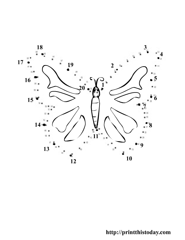 Dot to dot butterfly for kids printable dots summer coloring pages dot to dot printables