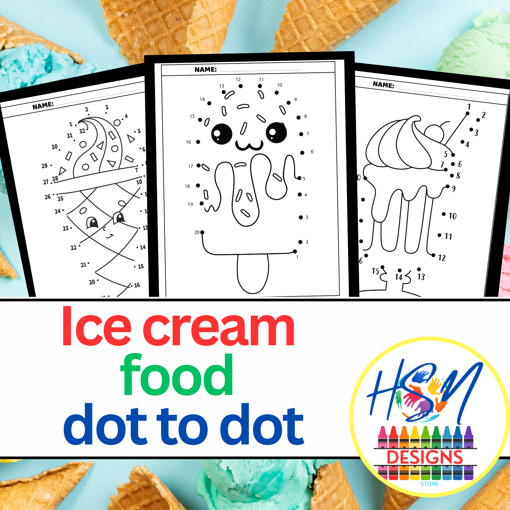 Ice cream food dot to dot summer connect the dots worksheet pages v made by teachers