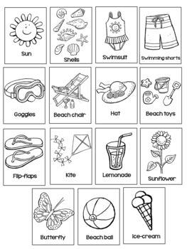 Summer vacation fun flash cards worksheets coloring sheets for kindergarten