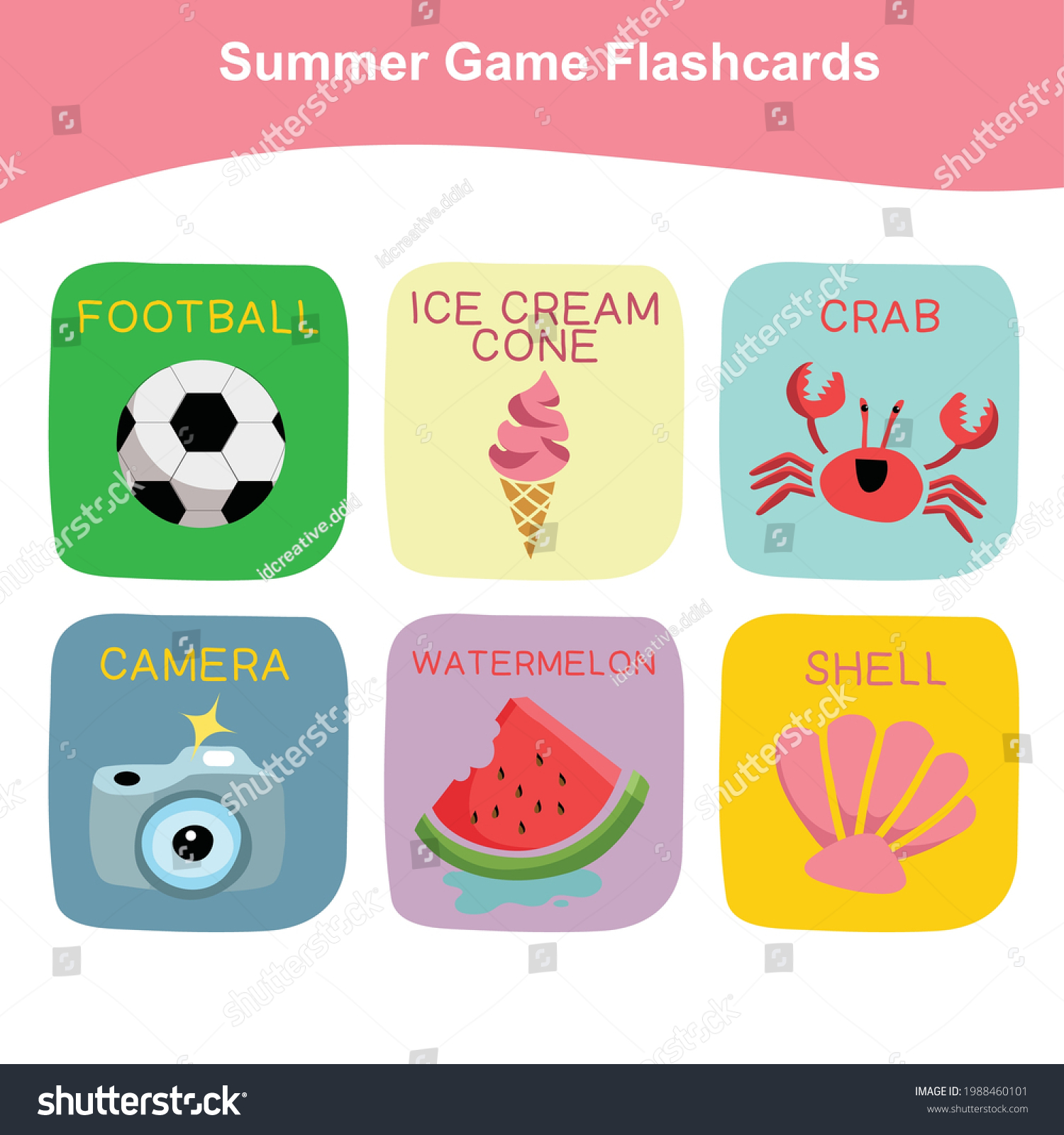 Summer game flashcards preschool children cute stock vector royalty free