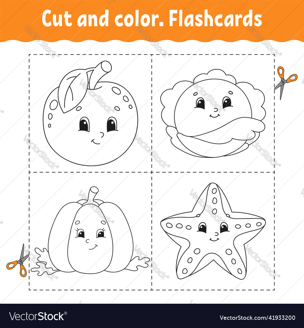 Cut and color flashcard set coloring book vector image