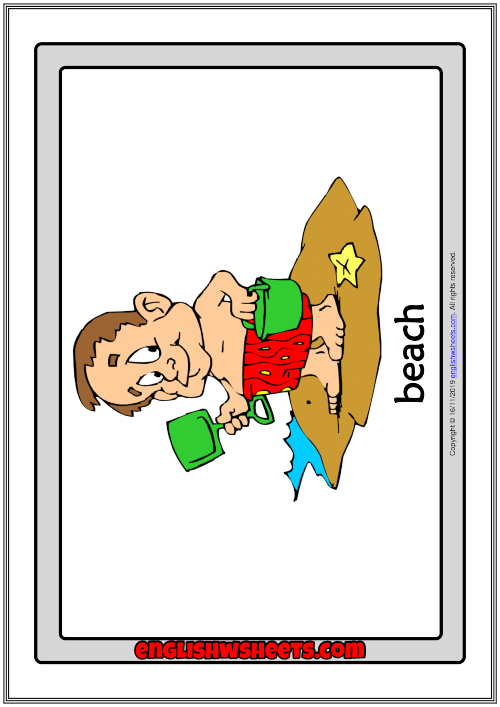 Summer esl printable flashcards with words for kids