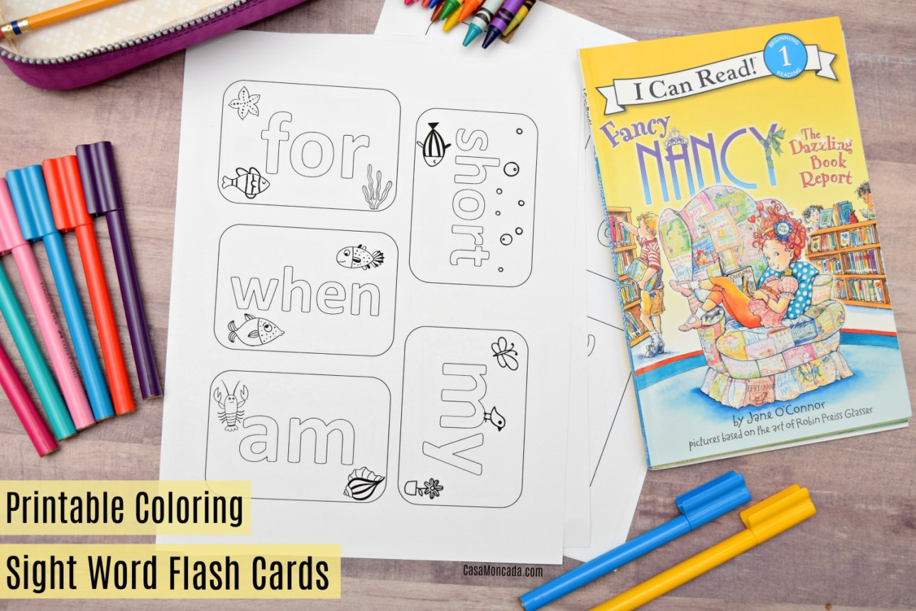 Printable coloring sight words flash cards