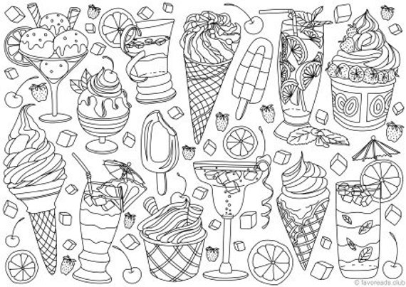 Summer treats printable adult coloring page from favoreads coloring book pages for adults and kids coloring sheets coloring designs