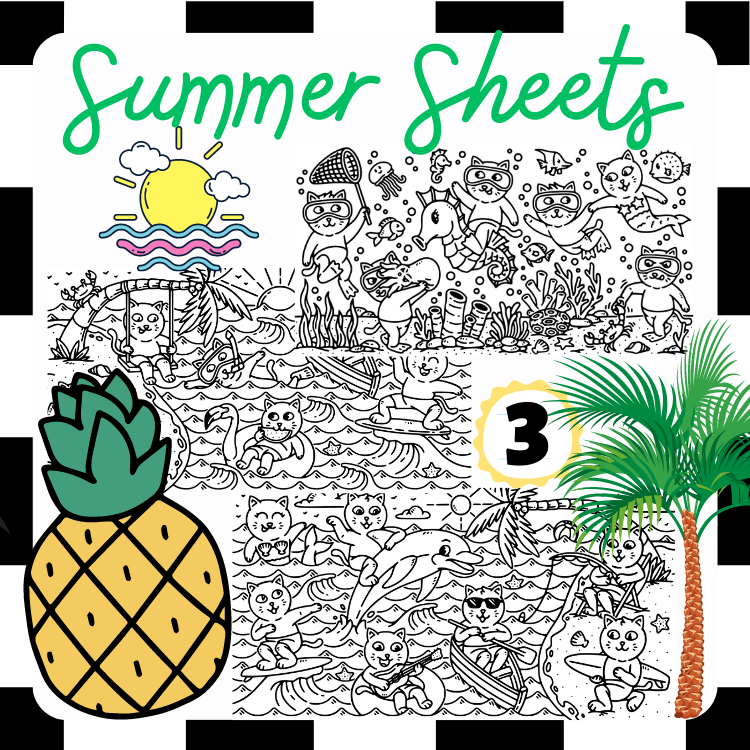 Good vibes cat beach summer coloring pages