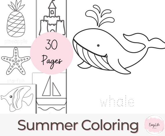 Summer coloring pages printable simple coloring pages preschool coloring summer activities summer coloring kids coloring book instant download