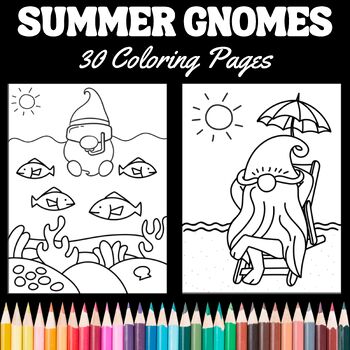 Summer gnome coloring pages by teachers helper tpt