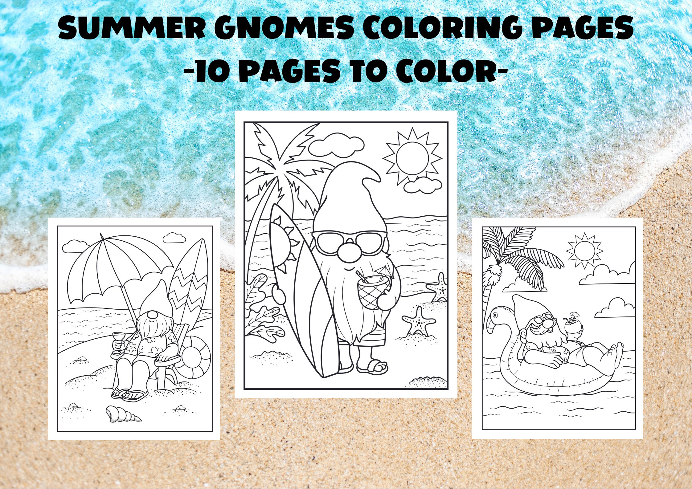 Summer gnomes coloring pages unique and fun summer designs with gnomes for teens and adults to color summer gnomes coloring book