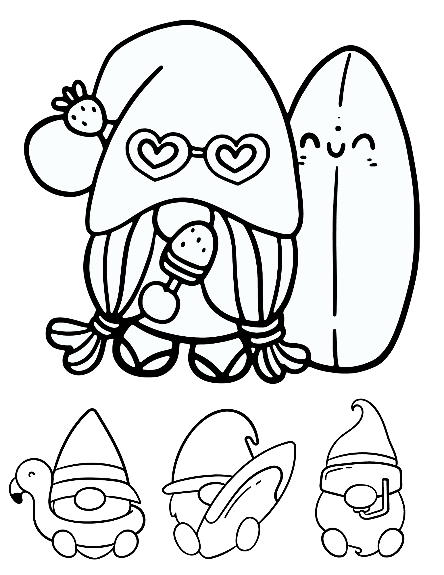 Celebrate warm weather with these fun summer gnomes coloring pages