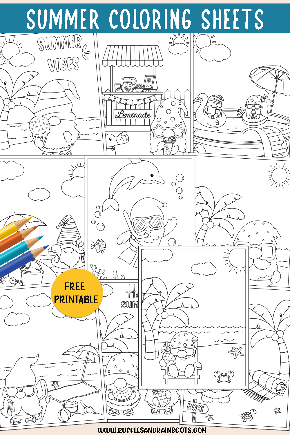 Gnome coloring pages both printable and digital