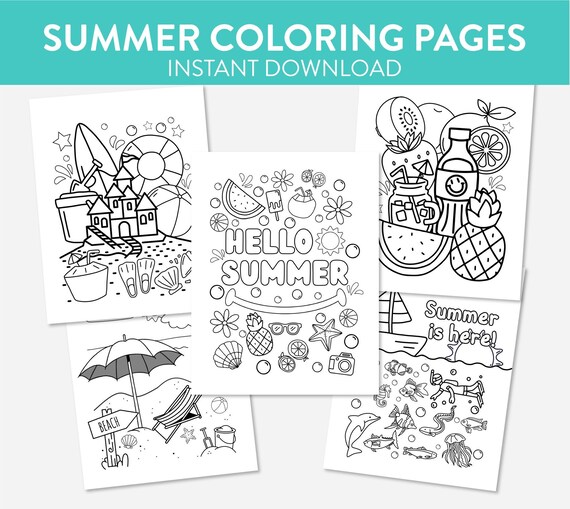 Coloring pages summer activity printable for kids worksheets homeschool school break vacation car trip beach holiday printable download