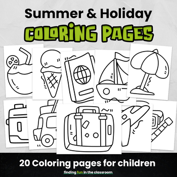 Summer vacation coloring pages for young children