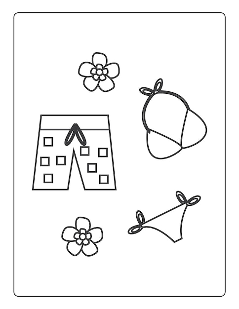 Premium vector summer coloring pages for kids with summer vibes sun and trees black and white coloring book