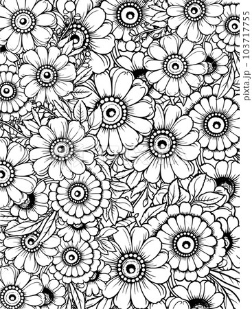 Flower kids and adult coloring page spring and