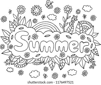 Coloring page adults mandala summer word vector de stock libre de regalãas
