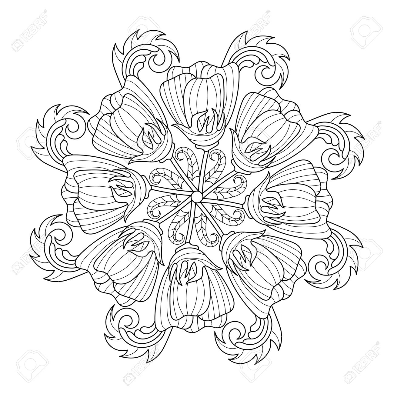 Coloring book mandala with summer or spring flowers hand drawn vector illustration royalty free svg cliparts vectors and stock illustration image
