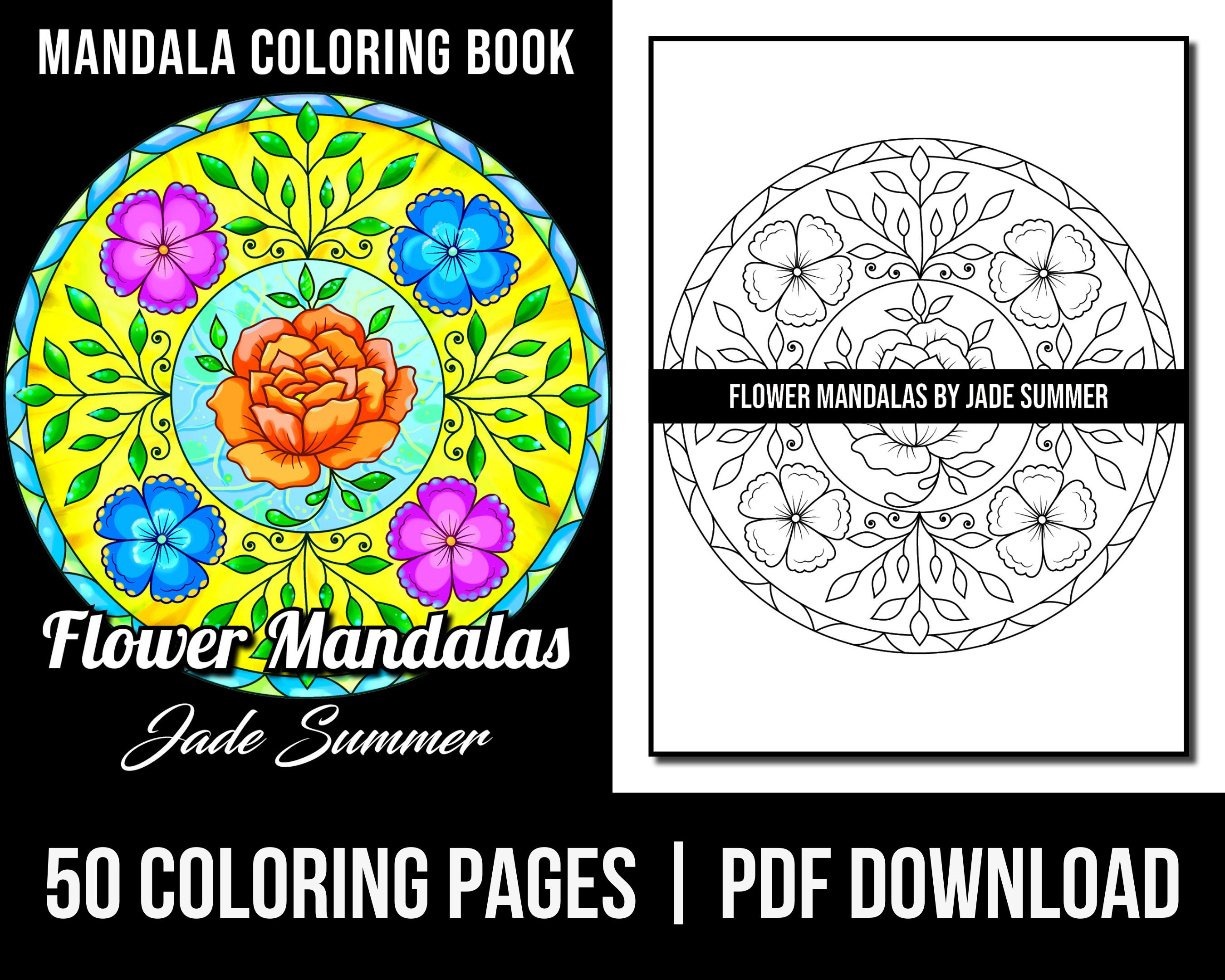 Mandala coloring pages flower mandalas adult coloring book by jade summer digital coloring pages printable pdf download