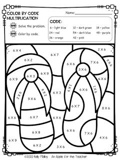 Summer color by number summer math multiplication teaching math elementary